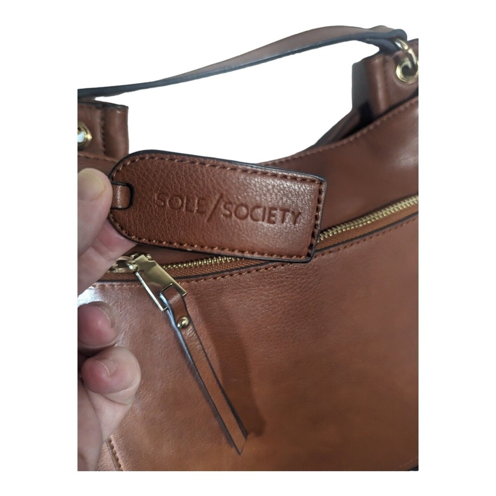 SOLE SOCIETY Women's Handbag Brown Purse Shoulder Bag Faux Leather Zipper - Picture 10 of 14